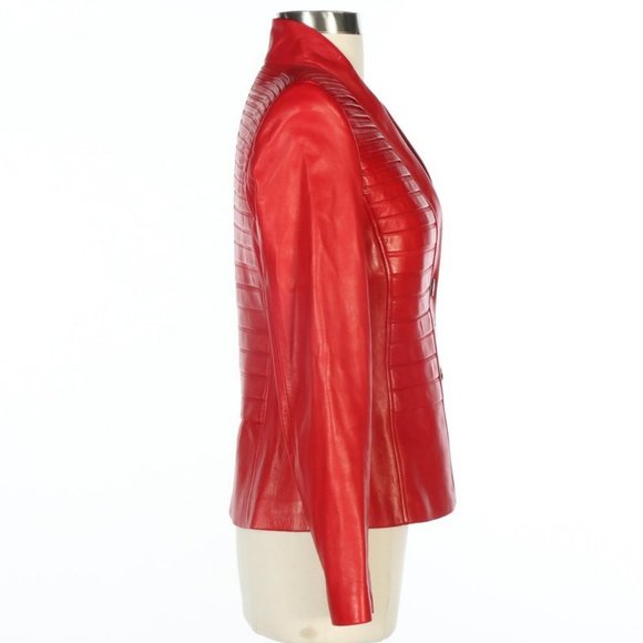 EUC ESCADA Red Leather Blazer Jacket, Size Small - Picture 5 of 7
